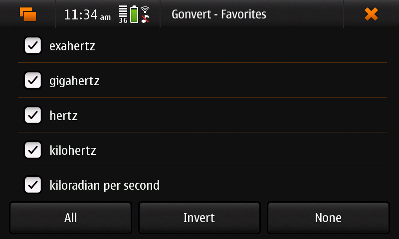 Screenshot of Gonvert showing ‘favorites’ view