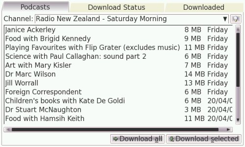 Screenshot of gPodder in full screen mode