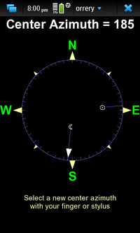 Screenshot of the Orrery azimuth compass