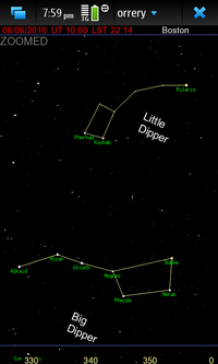 Screenshot of Orrery northern asterisms view